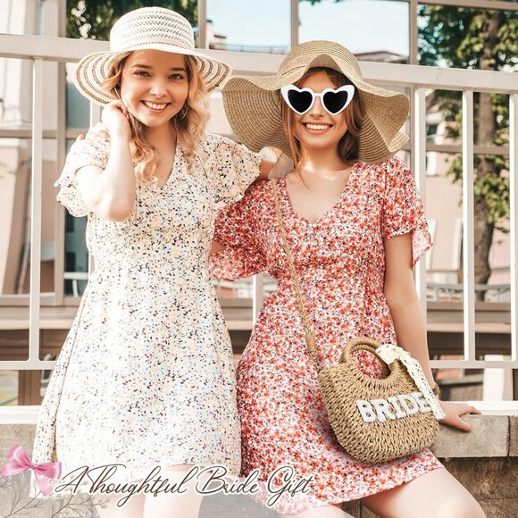 Bride Gift Set Straw Beach Bag Purse & Hat for Bridal Shower Honeymoon - Picture 5 of 7